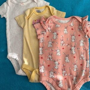 Gerber, Carter’s and Member’s Mark Bodysuit - Peach, Yellow, White 6-9 Months